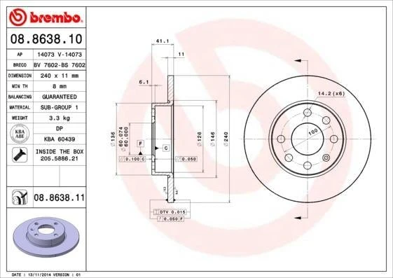 ÖN FREN AYNASI CORSA C 1.0-1.2 16V 01 11 240x11x4DL DOLU