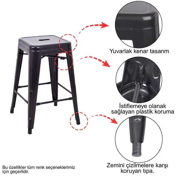 Tolix Yüksek Metal Tabure (4 Adet) - 10