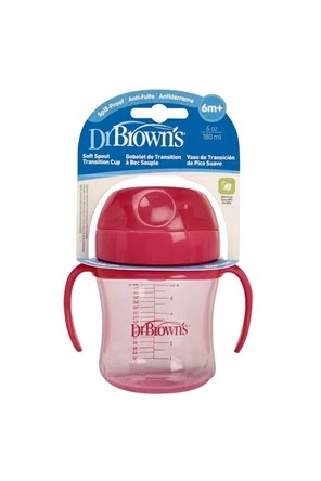 Dr.Brown's Yumuşak Uçlu Alıştırma Bardağı 180 ML 6 Ay Pembe