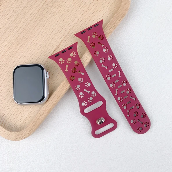 Apple Watch 42/44/45/46/49mm Kordon Kabartmalı Gonca Kiraz Silikon Kordon 2/3/4/5/6/se/7/8/9/10/ultra - 7