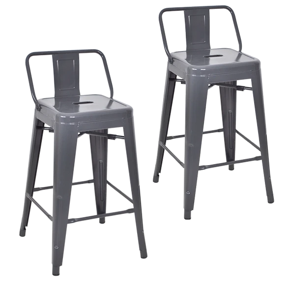 Tolix Sırtlı Yüksek Metal Tabure (2 Adet)