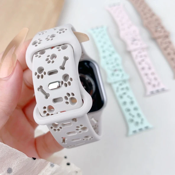 Apple Watch 42/44/45/46/49mm Kordon Kabartmalı Gonca Kiraz Silikon Kordon 2/3/4/5/6/se/7/8/9/10/ultra - 5