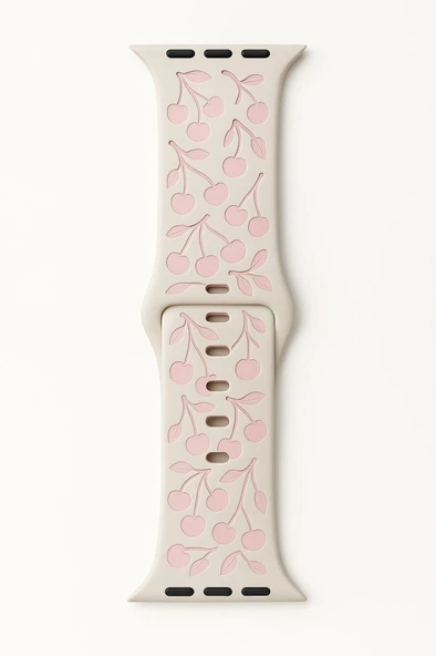 Apple Watch 42/44/45/46/49mm Kordon Kabartmalı Gonca Kiraz Silikon Kordon 2/3/4/5/6/se/7/8/9/10/ultra - 10