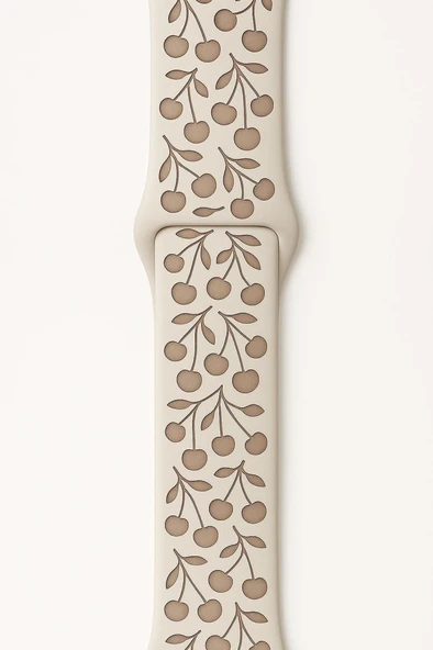 Apple Watch 10/11 42mm-38/40/41mm Kordon Kabartmalı Gonca Kiraz Silikon Band 2/3/4/5/6/se/7/8/9 - Resim 4