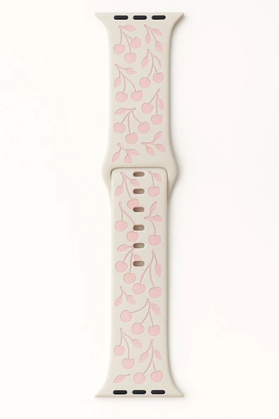 Apple Watch 10/11 42mm-38/40/41mm Kordon Kabartmalı Gonca Kiraz Silikon Band 2/3/4/5/6/se/7/8/9 - Resim 3