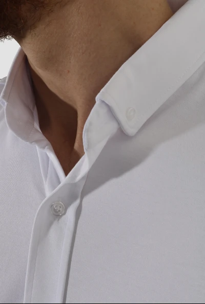 Erkek Kısa Kollu Nefes Alabilen Yazlık Pamuklu Slim Fit Gömlek 2910-G-BEYAZ - 3