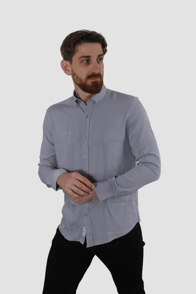 Erkek Pamuklu Dokuma Relax Fit Yazlık Gömlek G5033-GRİ - 2
