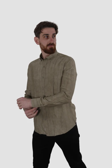 Erkek Pamuklu Relax Fit Yazlık Gömlek G5034-Haki - 2