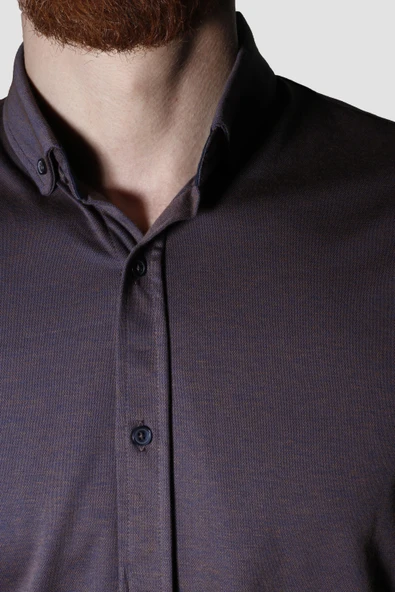 Erkek Kısa Kollu Nefes Alabilen Yazlık Pamuklu Slim Fit Gömlek 2910-G-KOYU BORDO - 3