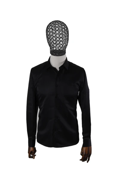 Erkek Uzun Kollu Kolay Ütülenebilir Pamuklu Slim Fit Gömlek 1000-SİYAH - 2