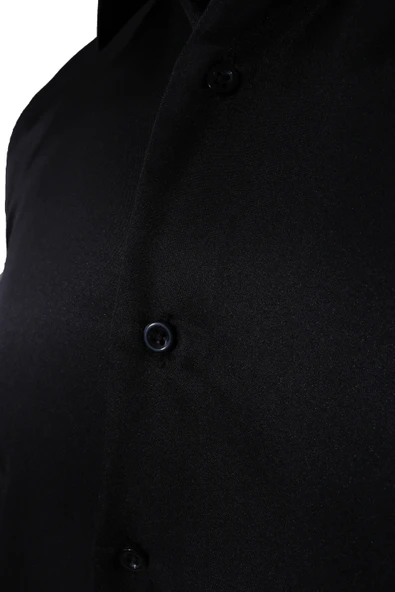 Erkek Uzun Kollu Kolay Ütülenebilir Pamuklu Slim Fit Gömlek 1000-SİYAH - 3