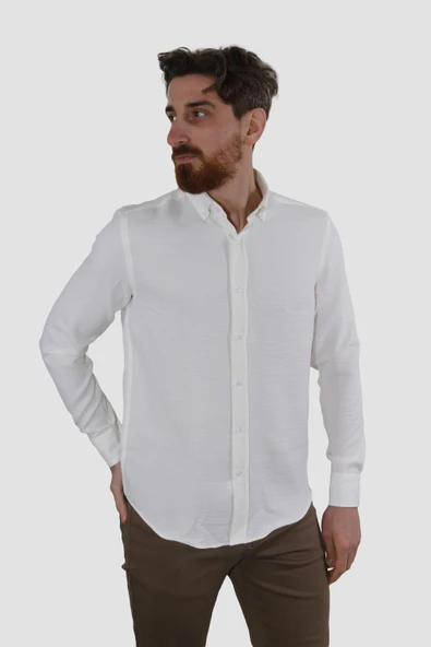 Erkek Pamuklu Dokuma Relax Fit Yazlık Gömlek G5032-EKRU - 2