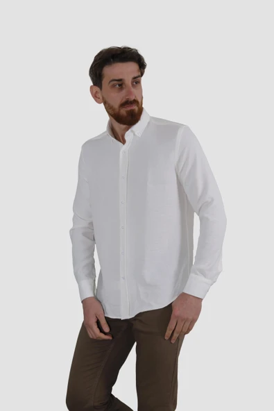 Erkek Pamuklu Dokuma Relax Fit Yazlık Gömlek G5032-EKRU