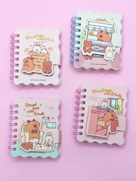 Capybara Tavşan Ayı Cırtlı Cep Boy Mini Not Defteri (7x8 cm) -Mavi - 5
