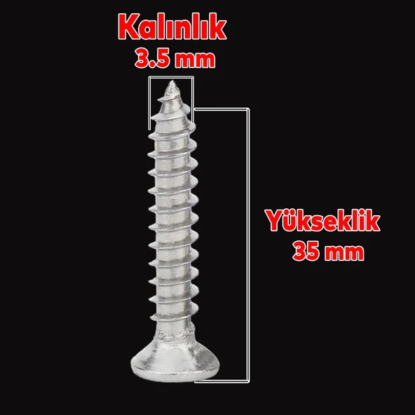 Sunta Vidası Sivri Uçlu Ahşap Tahta Ağaç Mobilya Ayak Kulp Vidası  3.5x35 Mm Paket 1000 Adet - Resim 2