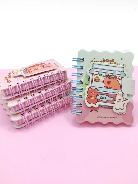 Capybara Tavşan Ayı Cırtlı Cep Boy Mini Not Defteri (7x8 cm) -Mavi