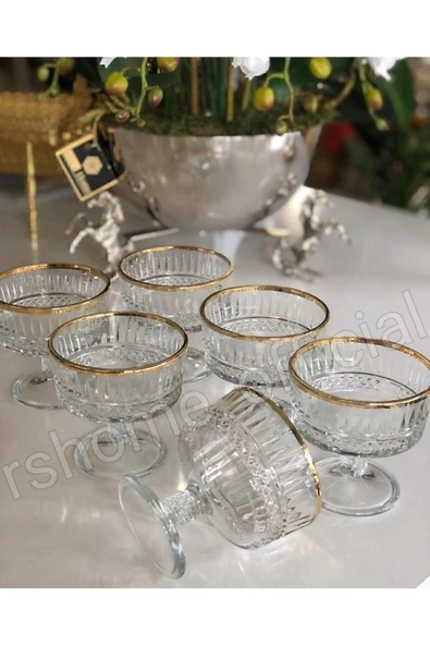 Paşabahçe 6lı Elysia Gold Yaldızlı Dondurmalık Ayaklı Çerezlik Kase 250 Cc -r - 2