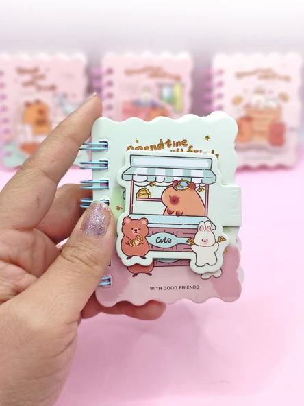 Capybara Tavşan Ayı Cırtlı Cep Boy Mini Not Defteri (7x8 cm) -Mavi - 2