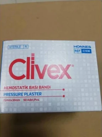Clivex Steril Diyaliz Hemostatik Bası Bandı Polietilen 72x38 mm 50'li 1 Kutu