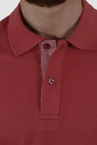 Erkek Polo Yaka Düz Pamuklu Slim Fit Tişört 3225Y-GÜL KURUSU - 3