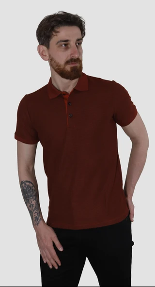 GLOBAY 3229Y HSK WF POLO YAKA T-SHIRT-KİREMİT - Resim 2