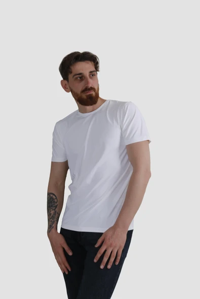 GLOBAY 3135 HSK BIS YAKA BASIC T-SHIRT-BEYAZ
