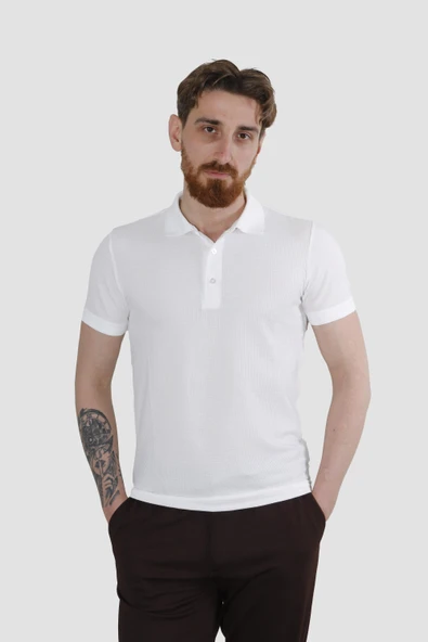 GLOBAY 3229Y HSK WF POLO YAKA T-SHIRT-BEYAZ