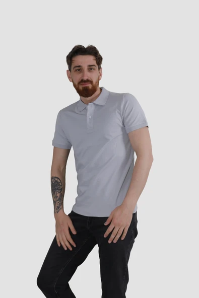 Erkek Polo Yaka Düz Pamuklu Slim Fit Tişört 3225Y-TAŞ