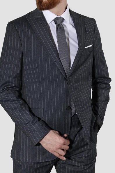 Erkek Düz Yeleksiz Slim Fit Takım Elbise 1920-ANTRASİT - 3
