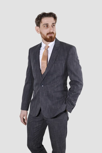Erkek Tek Düğme Çizgili Slim Fit Takım Elbise 6506-LACİVERT - 2