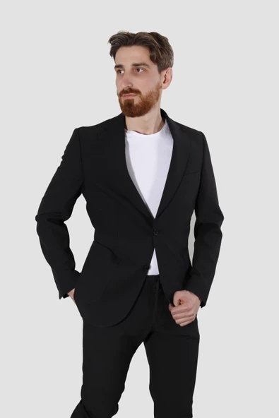 Erkek Jogger Slim Fit Takım Elbise RIGA-10-SİYAH - 2