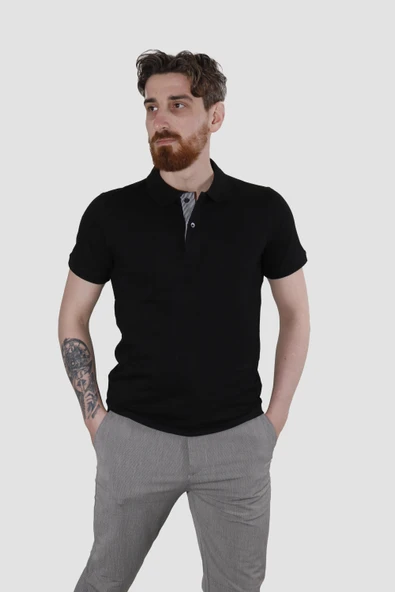 GLOBAY 3225Y HSK POLO YAKA T-SHIRT-SİYAH