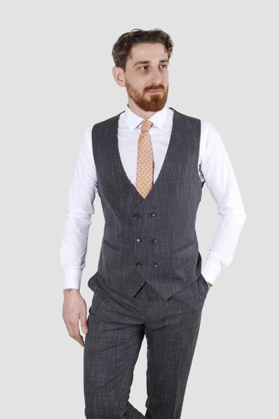 Erkek Tek Düğme Çizgili Slim Fit Takım Elbise 6506-LACİVERT - 3