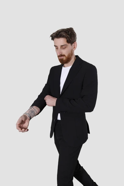 Erkek Jogger Slim Fit Takım Elbise RIGA-10-SİYAH
