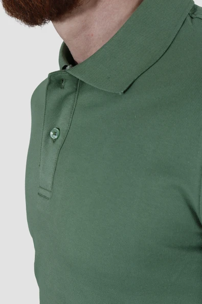 Erkek Polo Yaka Düz Pamuklu Slim Fit Tişört 3225Y-YEŞİL - 3