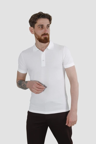 GLOBAY 3229Y HSK WF POLO YAKA T-SHIRT-BEYAZ - 2