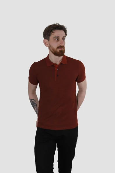 GLOBAY 3229Y HSK WF POLO YAKA T-SHIRT-KİREMİT