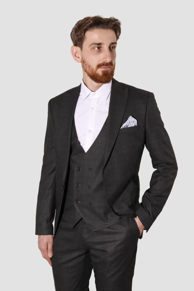 SMOKIN 7007  DESENLI TAKIM ELBISE-SİYAH
