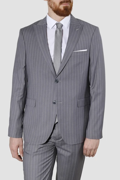 Erkek Düz Yeleksiz Slim Fit Takım Elbise 1920-AÇIKGRİ - 3