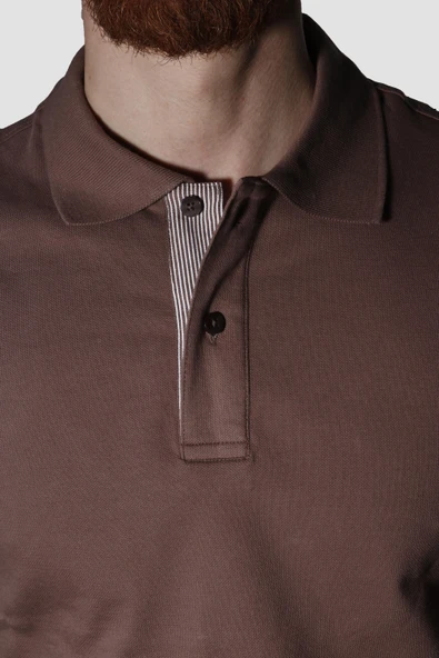 Erkek Polo Yaka Düz Pamuklu Slim Fit Tişört 3225Y-KAHVE - 3