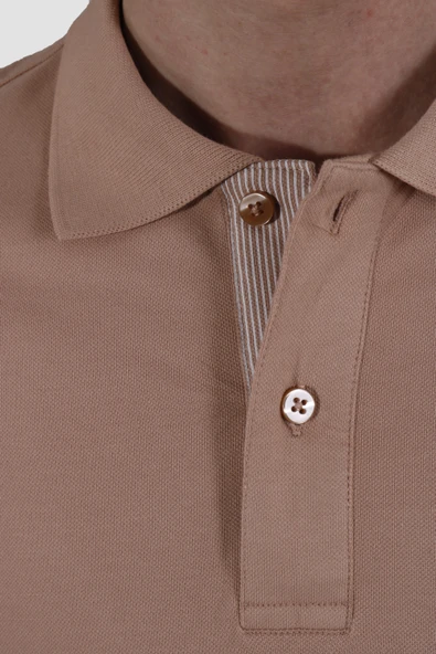 Erkek Polo Yaka Düz Pamuklu Slim Fit Tişört 3225Y-PUDRA - 3