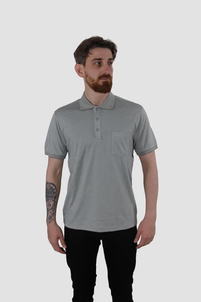 Erkek Polo Yaka Cepli Pamuklu Regular Fit Tişört 2448-Haki