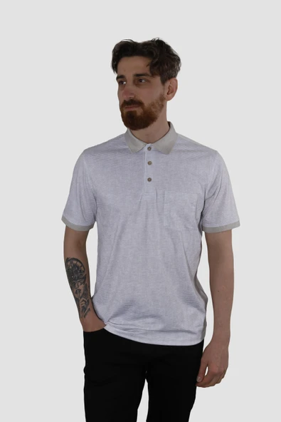 Erkek Polo Yaka Cepli Regular Fit Pamuklu Tişört 2514-BEJ - 2