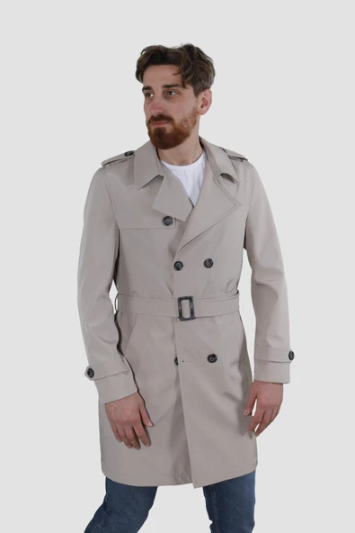 Erkek Uzun Kruvaze Trençkot Regular Fit 5030-TAŞ - 2