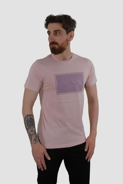 Erkek Bisiklet Yaka Gofre Ayı Baskılı Pamuklu Slim Fit Tişört 3115-LİLA - Resim 2