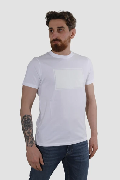 Erkek Bisiklet Yaka Gofre Ayı Baskılı Pamuklu Slim Fit Tişört 3115-BEYAZ - 2
