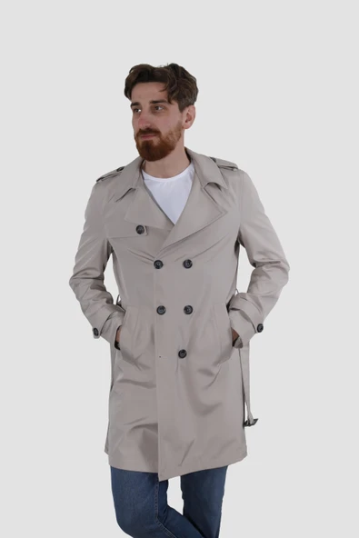 Erkek Uzun Kruvaze Trençkot Regular Fit 5030-TAŞ - 3