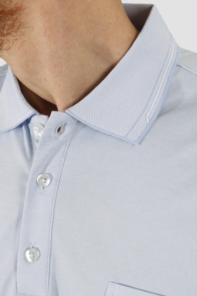 Erkek Polo Yaka Cepli Pamuklu Regular Fit Tişört 2448-MAVİ - 3