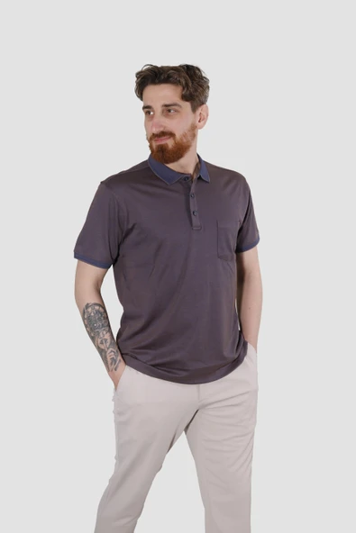 Erkek Polo Yaka Cepli Pamuklu Regular Fit Tişört 2448-KAHVE LACİ