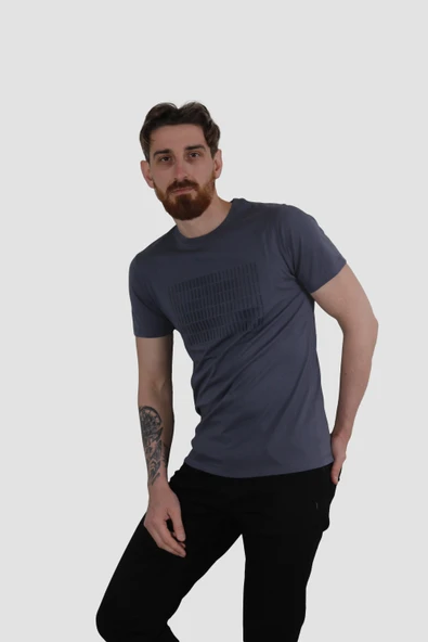 GLOBAY 3087 HSK BASKILI PENYE T-SHIRT-KOYU MAVİ